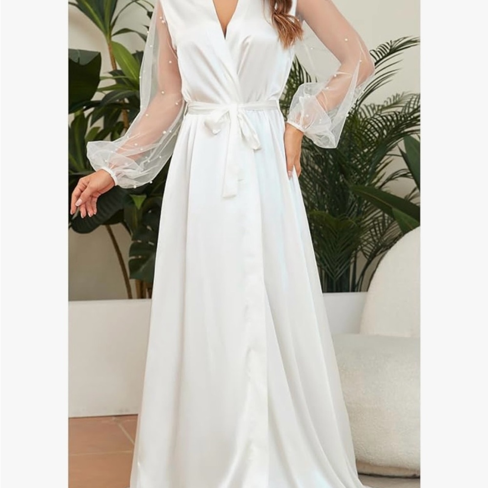 Silk Robe with Pearl Sleeve Detail